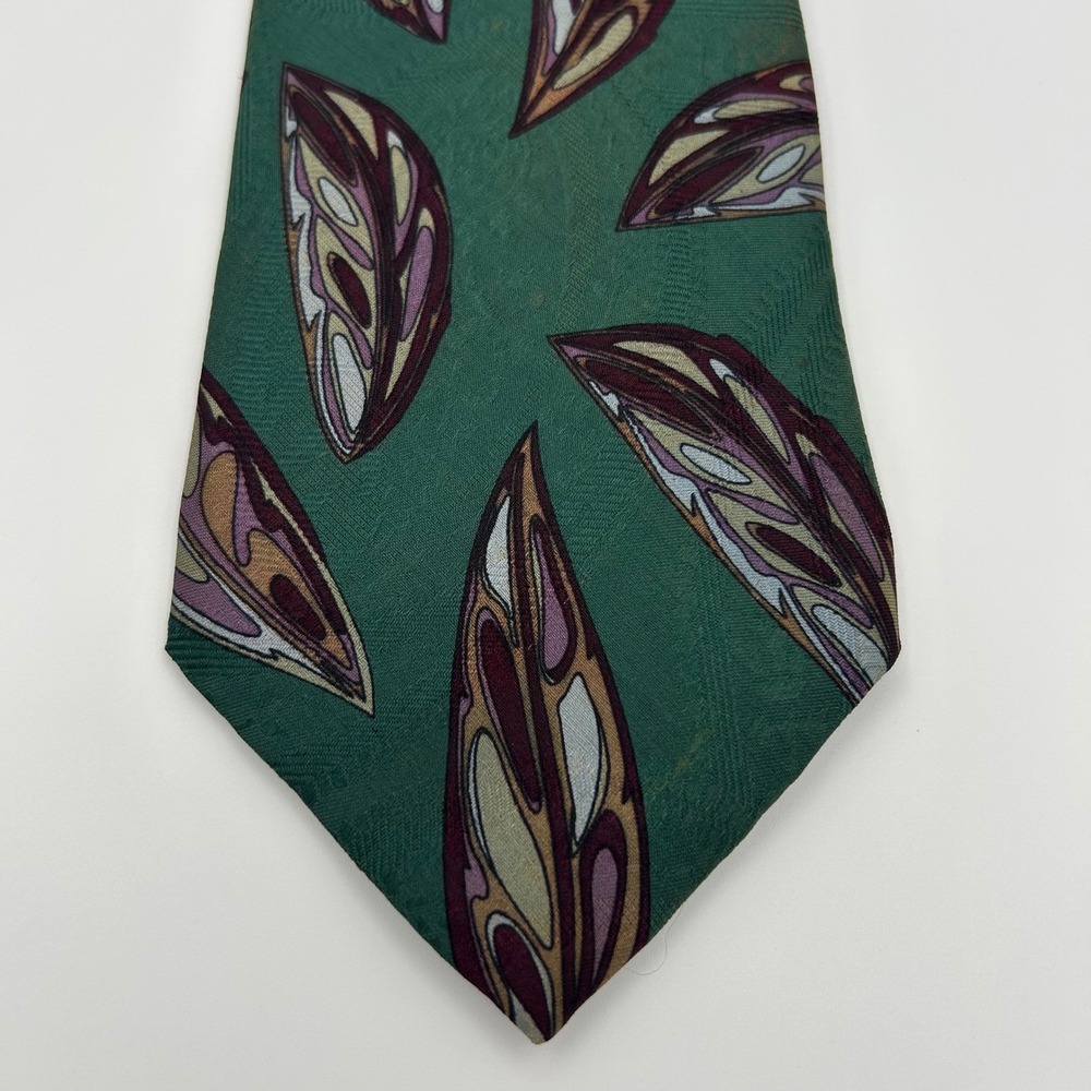 Park Lane Tie Mens OS Green Italian Silk Abstract Leaf Pattern Vintage 90s